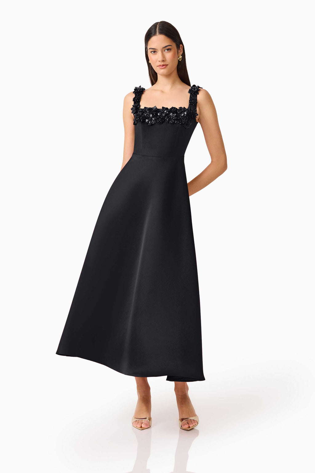 Lucetta Fit & Flare Midi Dress in Black