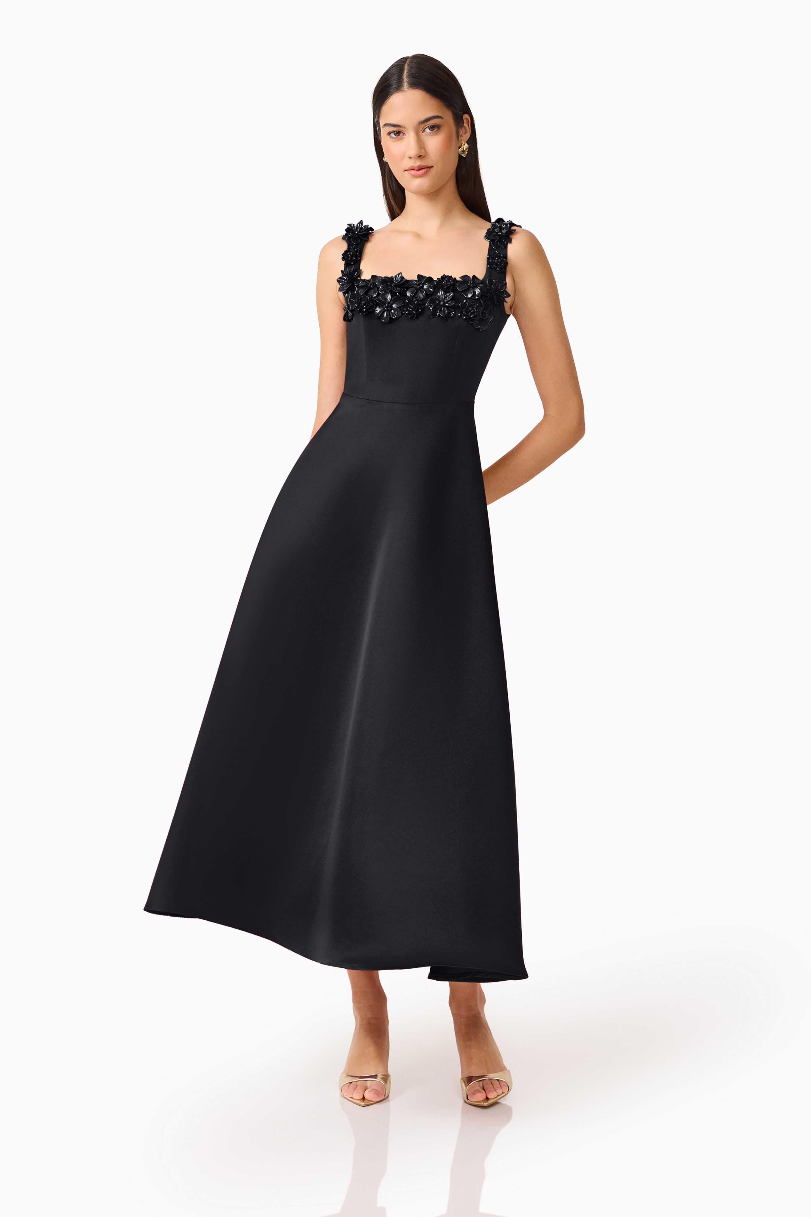 Lucetta Fit & Flare Midi Dress in Black
