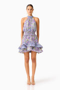 Milena Halter Mini Dress in Purple Floral