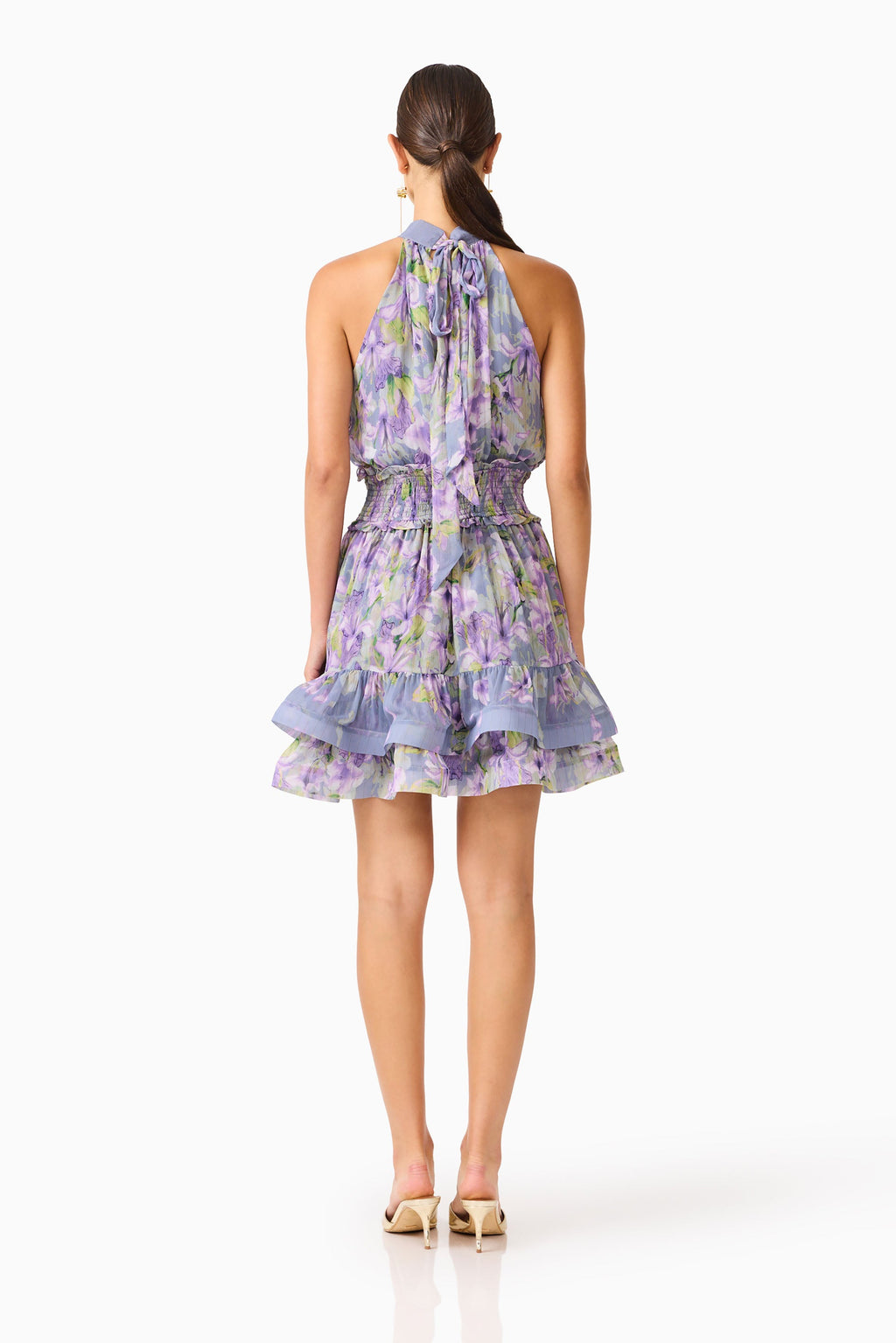 Milena Halter Mini Dress in Purple Floral
