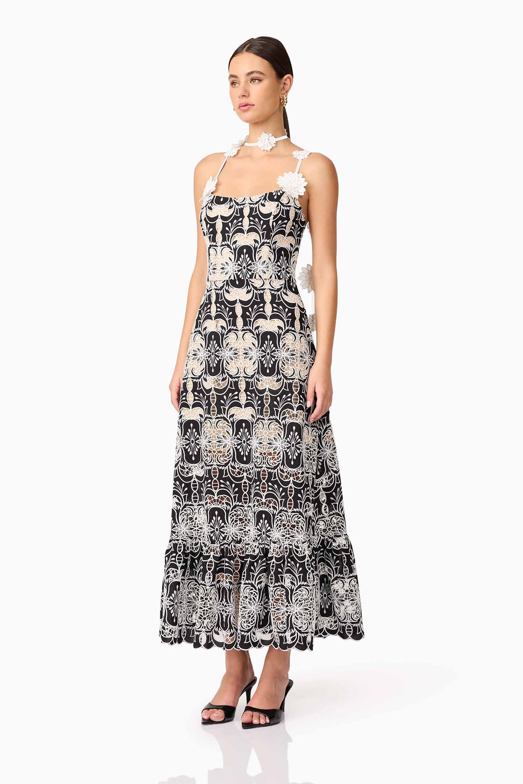 Jolie Floral Midi Dress in Black