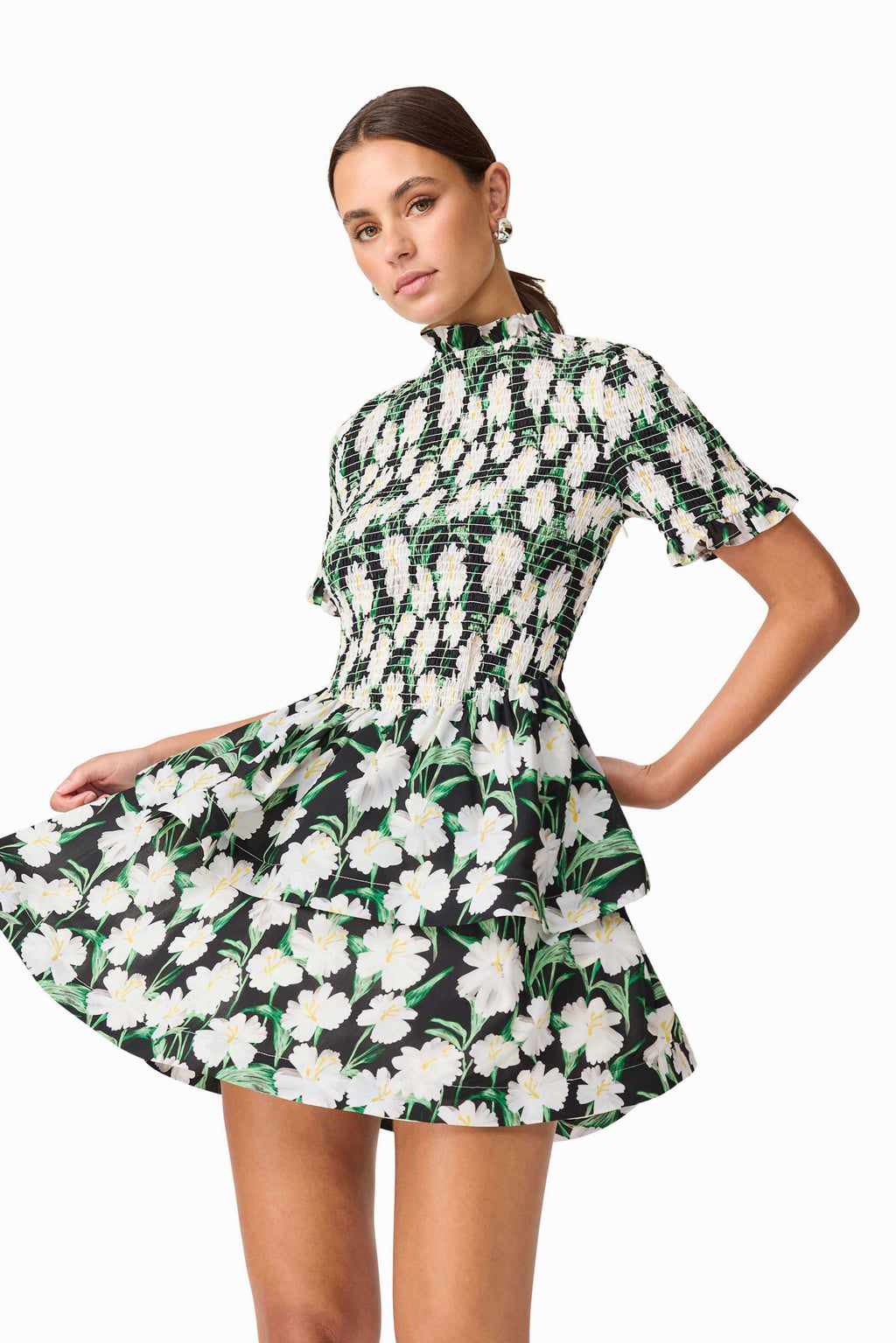 Rosey Short Sleeve Mini Dress in Black Floral