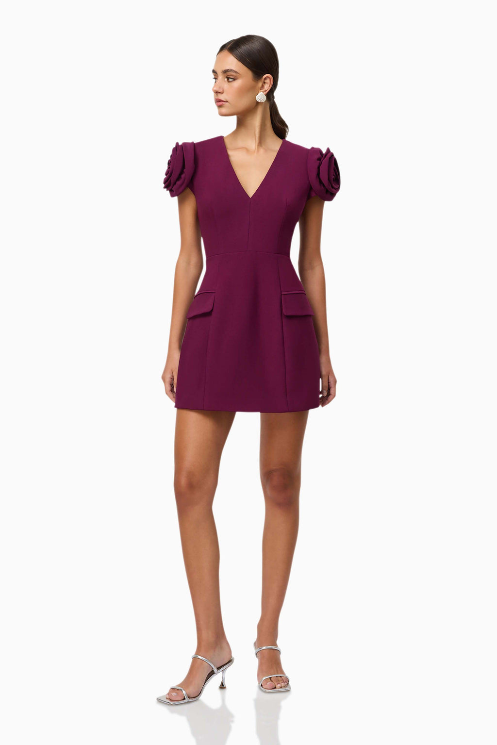 Theresa V-Neck Mini Dress in Burgundy