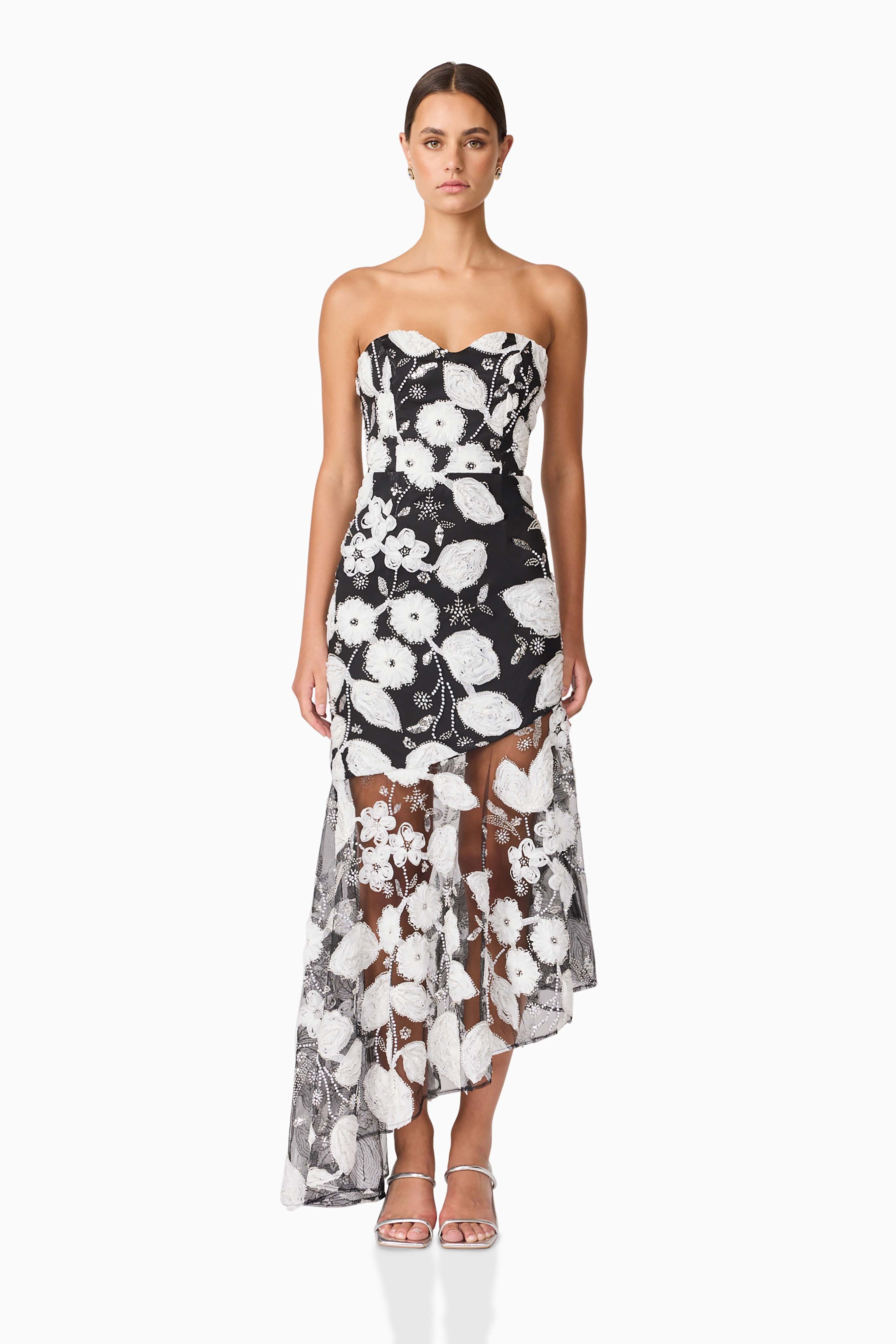Carol Strapless Gown in Black & White