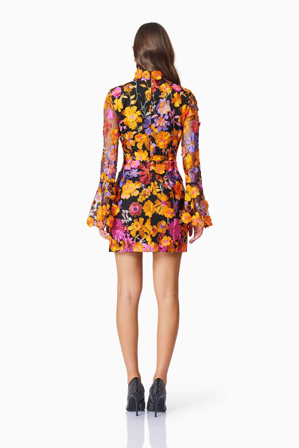 Alessandra Floral Long Sleeve Mini Dress In Orange