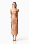 Rhian Strapless Midi in Orange