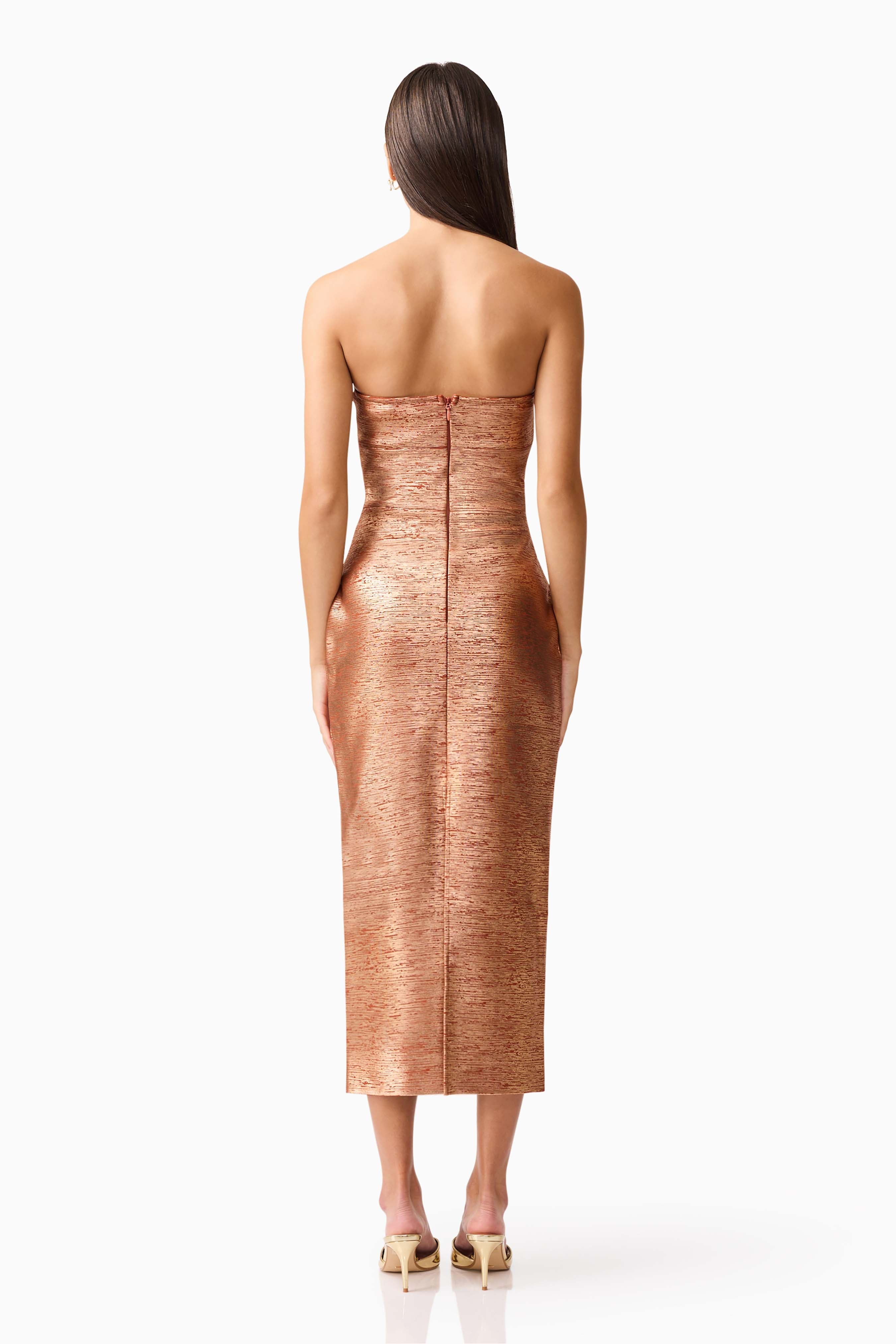 Rhian Strapless Midi in Orange