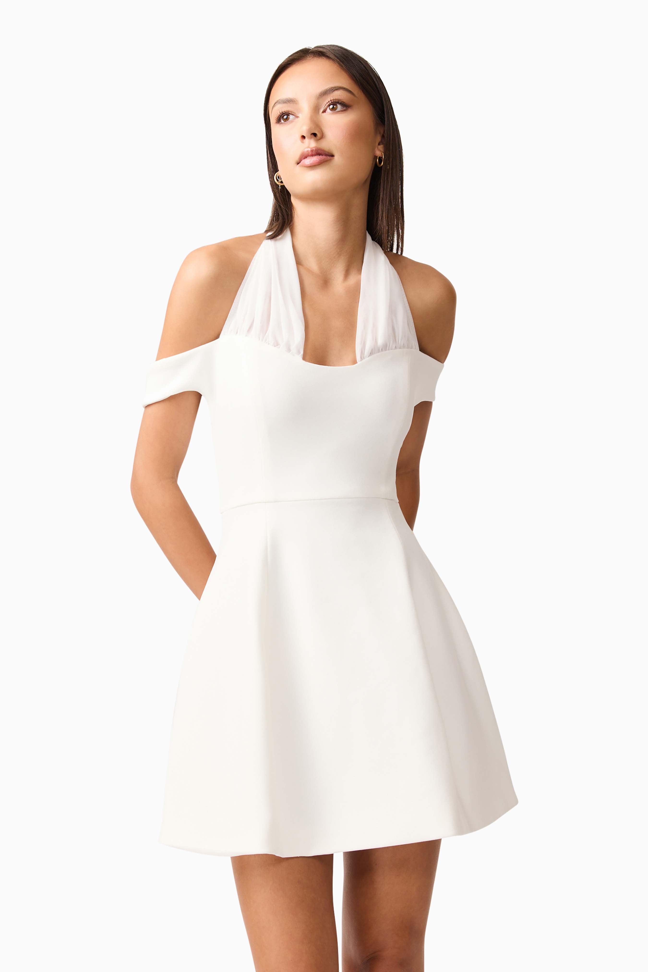 Ruby Halter Mini Dress in White