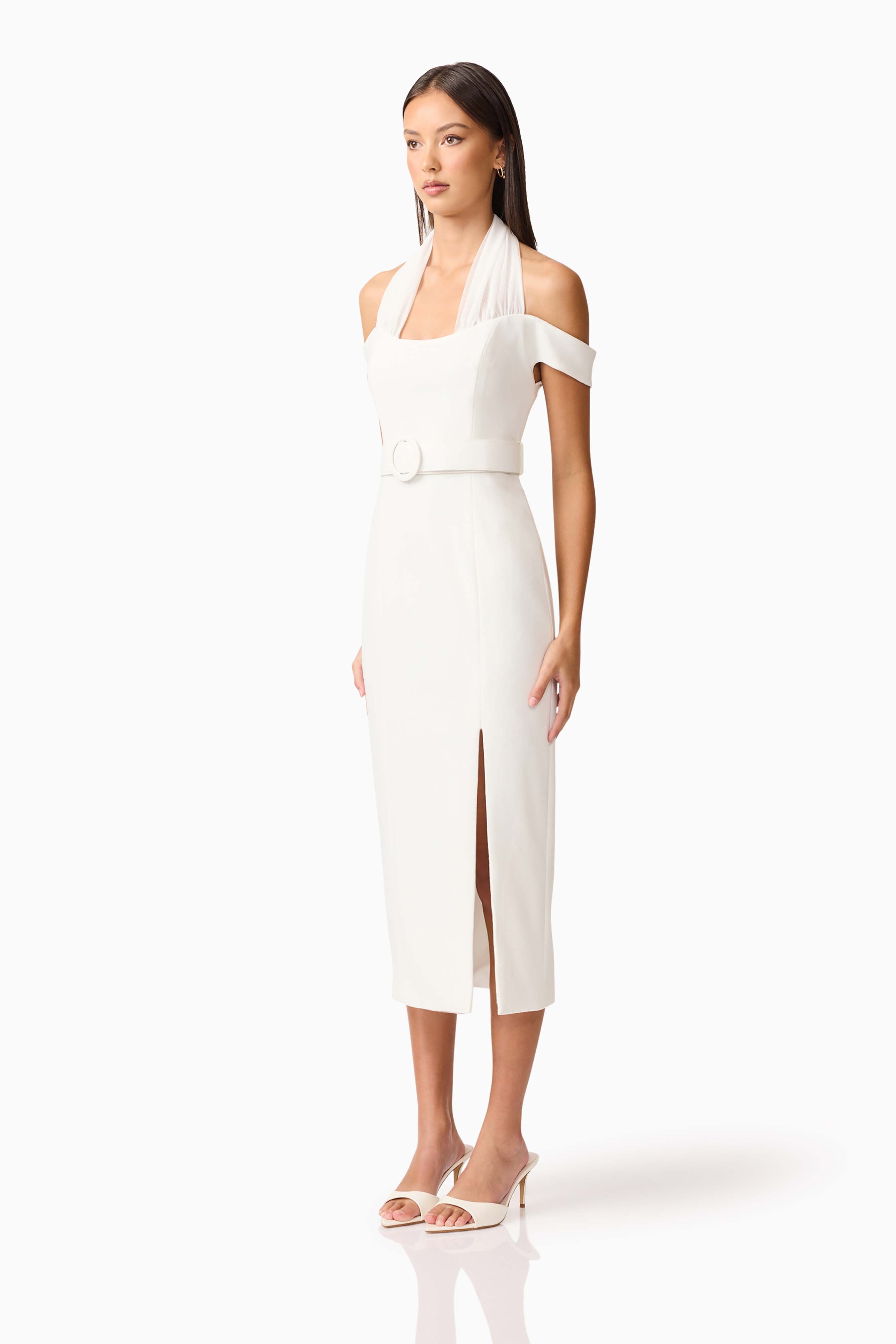 Ruby Halter Midi Dress in White