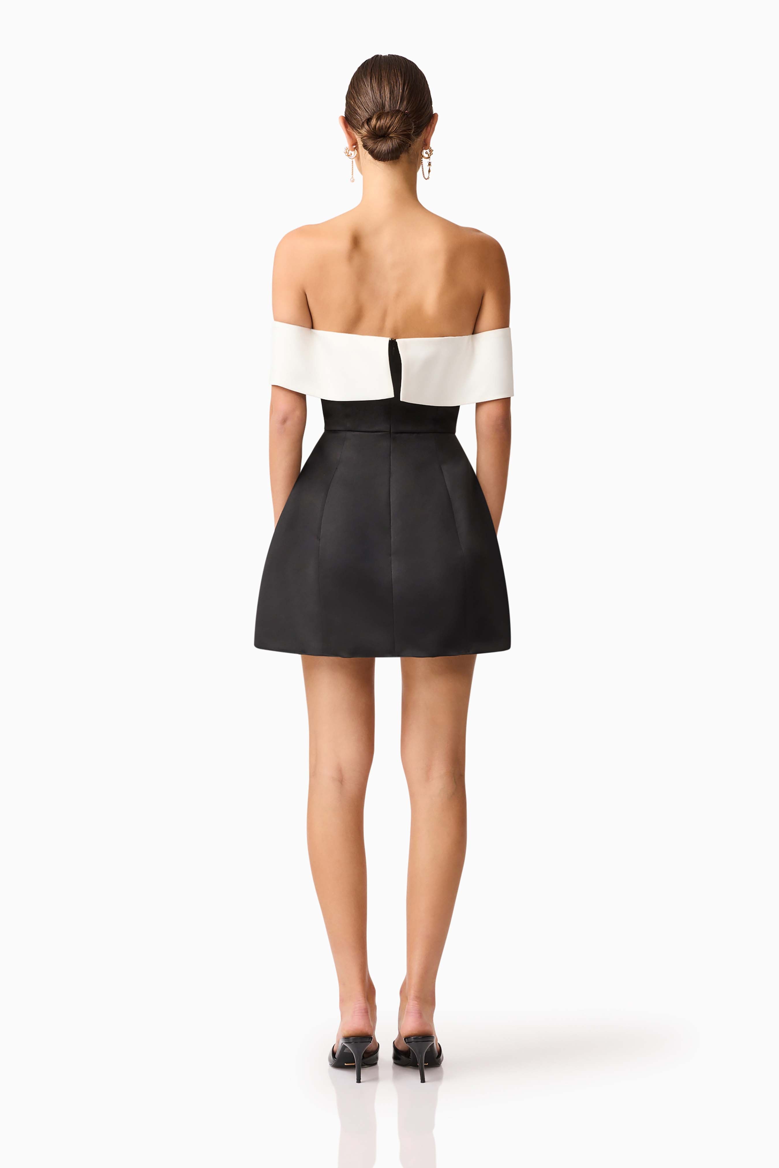 Sorrel Off the Shoulder Mini Dress in Black & White
