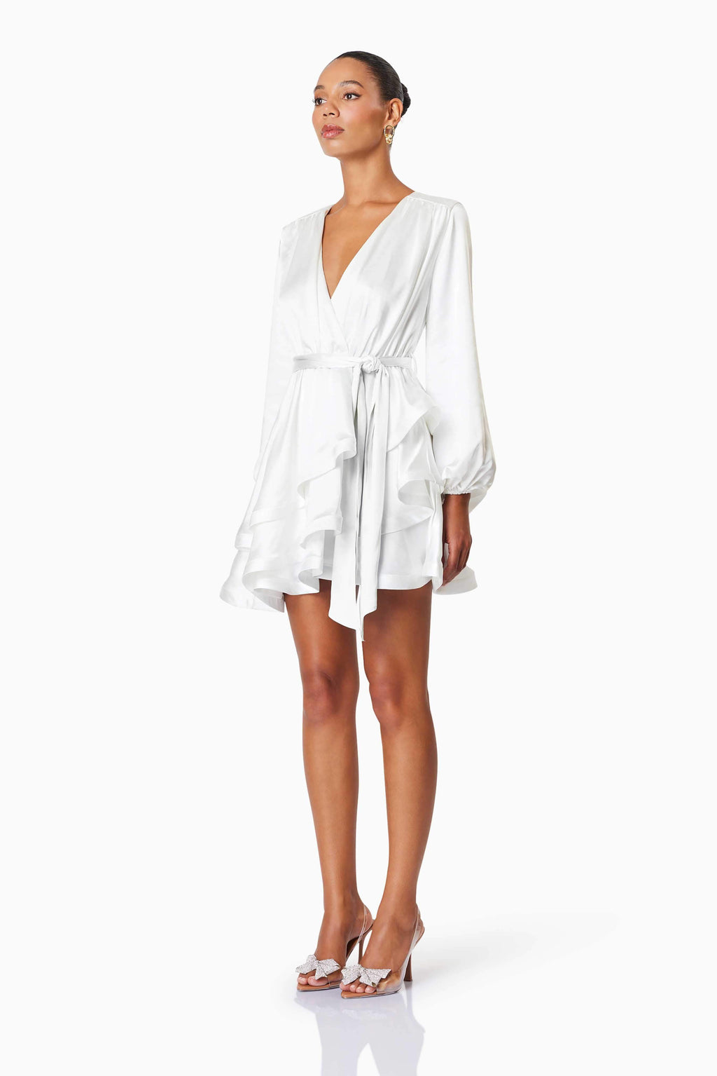 Clementine Long Sleeve Mini Dress In White