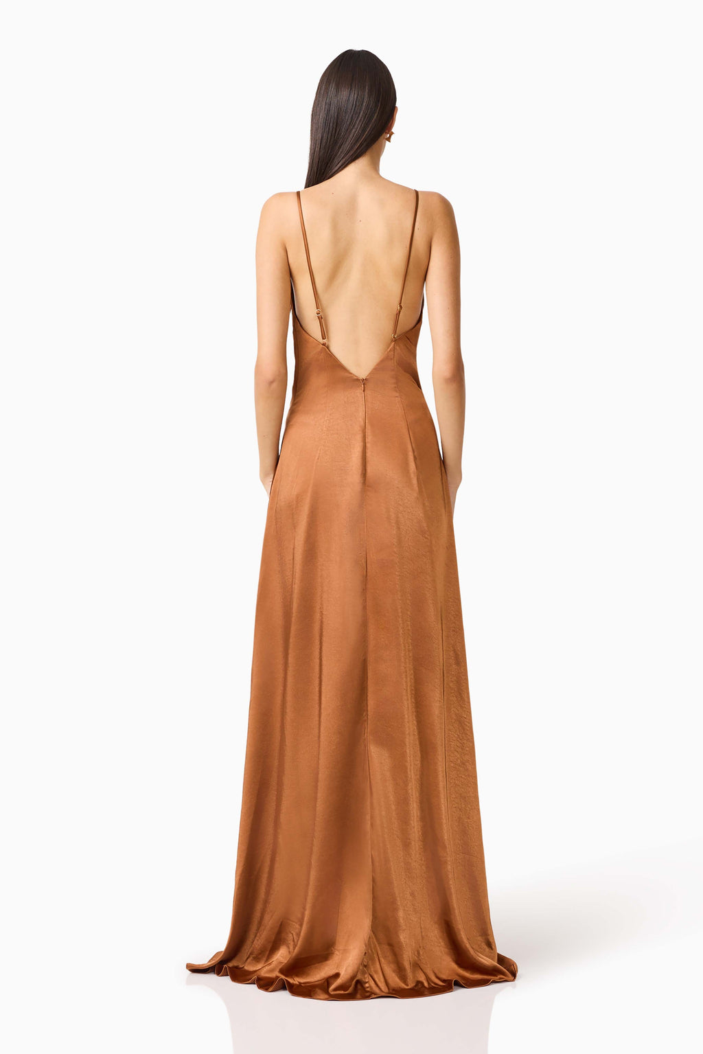 Clementine Cowl Neck Gown in Toffee Brown