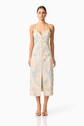 Nia Embroidered Midi Dress in Biege