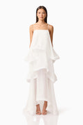 Moss Tiered Embellished Gown in White