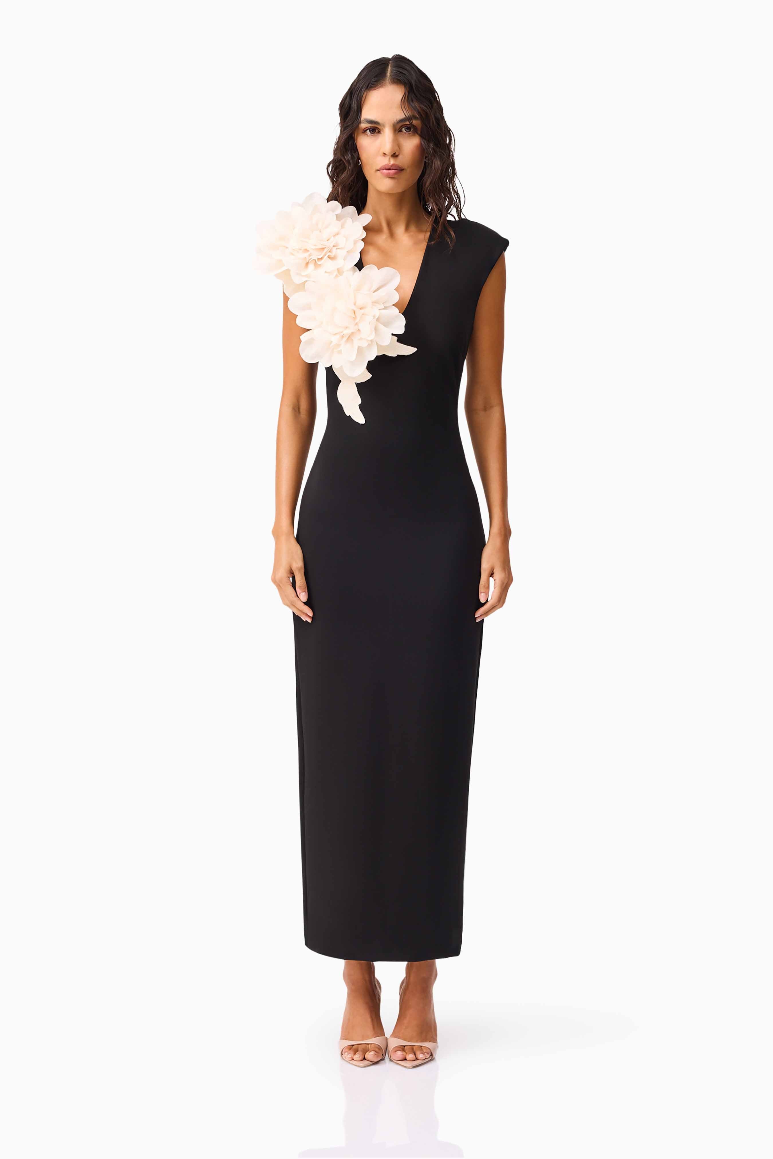 Zahara V-Neck Gown in Black