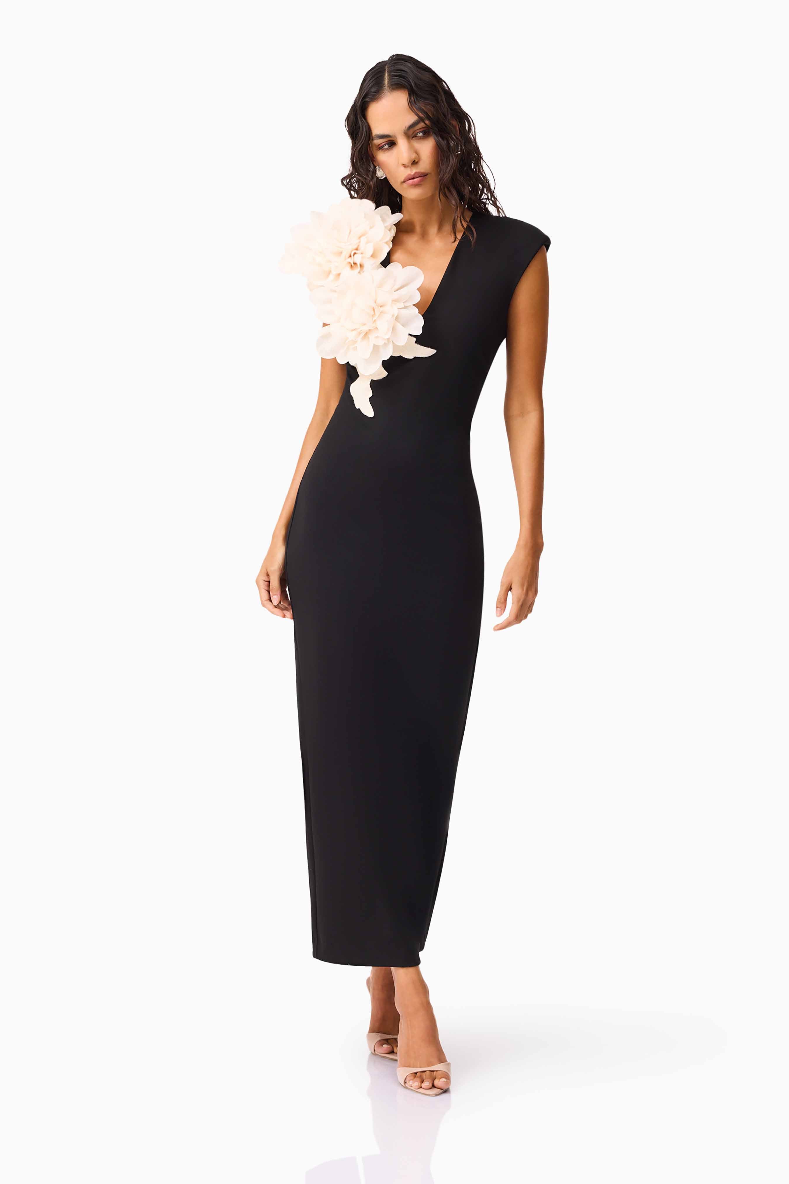 Zahara V-Neck Gown in Black
