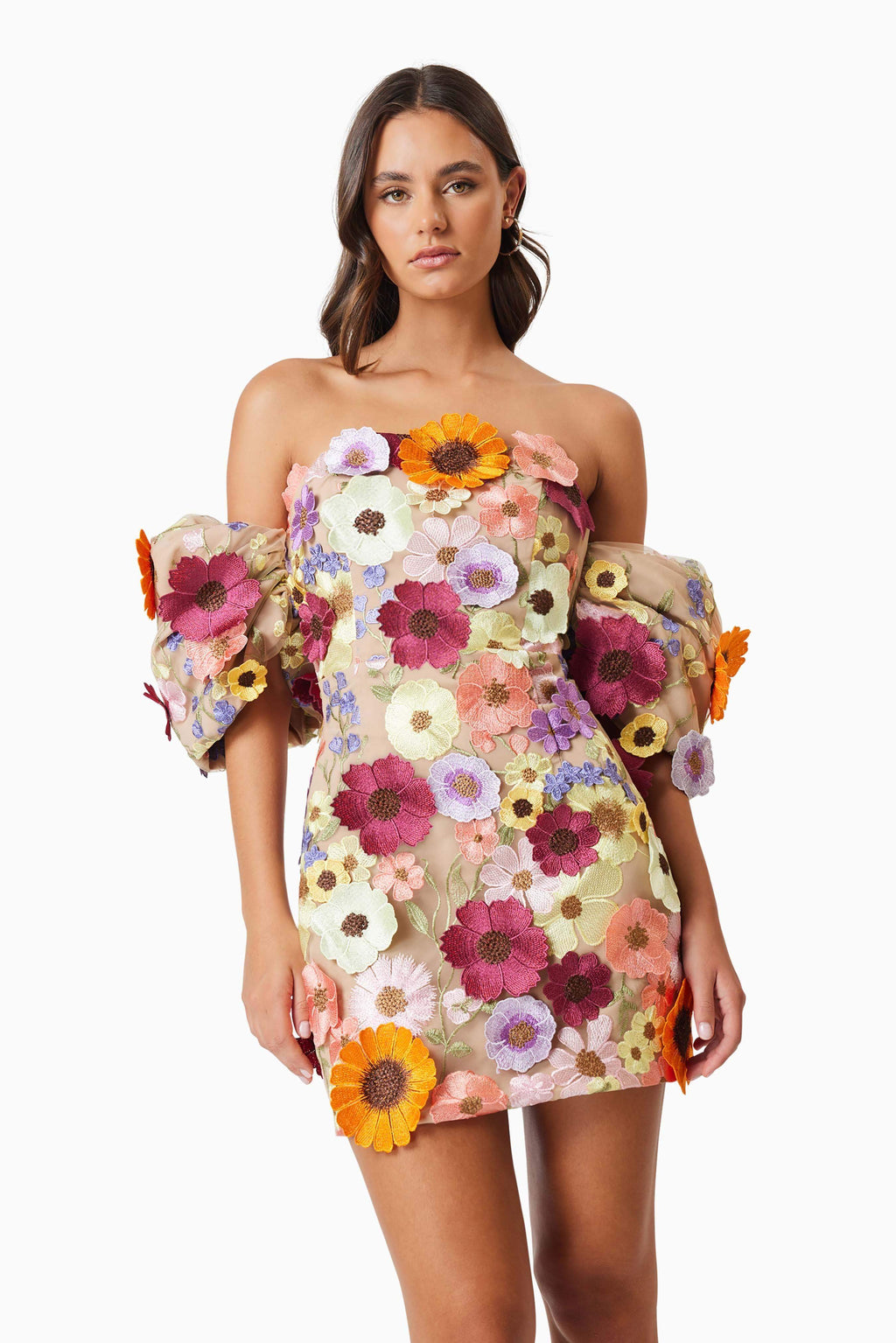 Perry Floral Embellished Mini Dress in Pink
