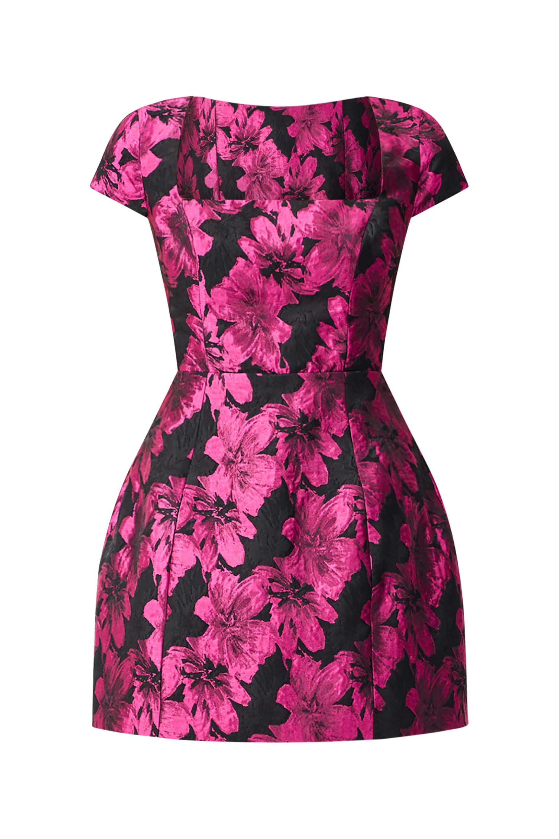 Holly Short Sleeve Mini Dress in Pink & Black Floral