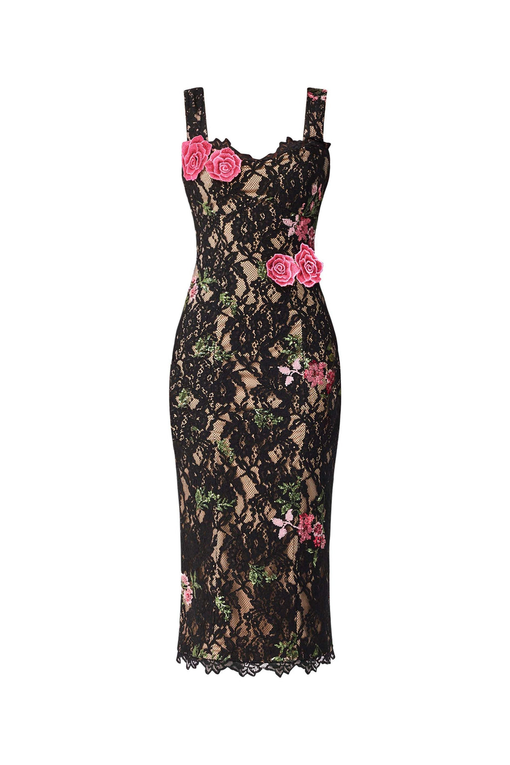 Morgaine Lace Midi Dress in Black