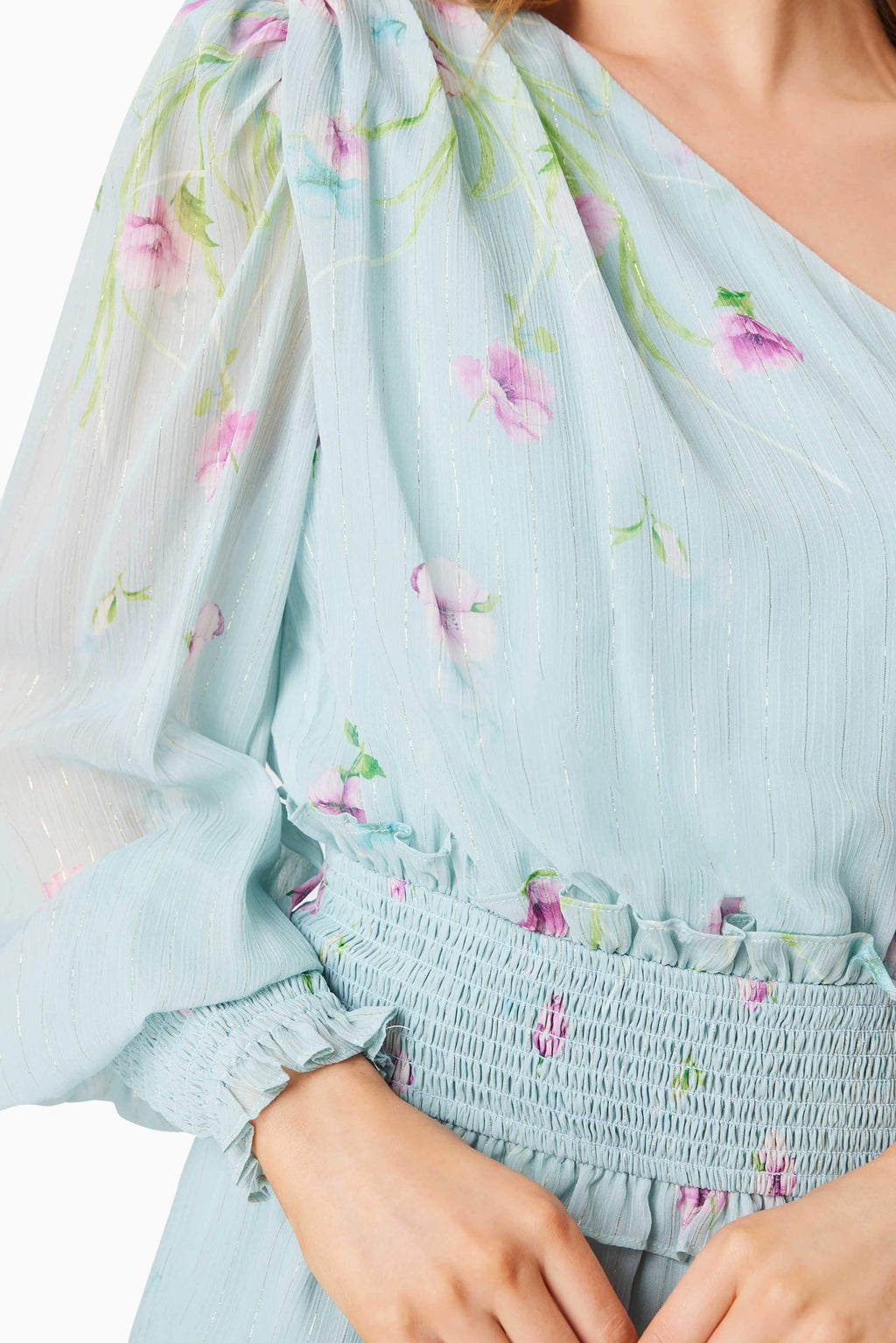 Quilla Hilo One Shoulder Maxi Gown In Blue