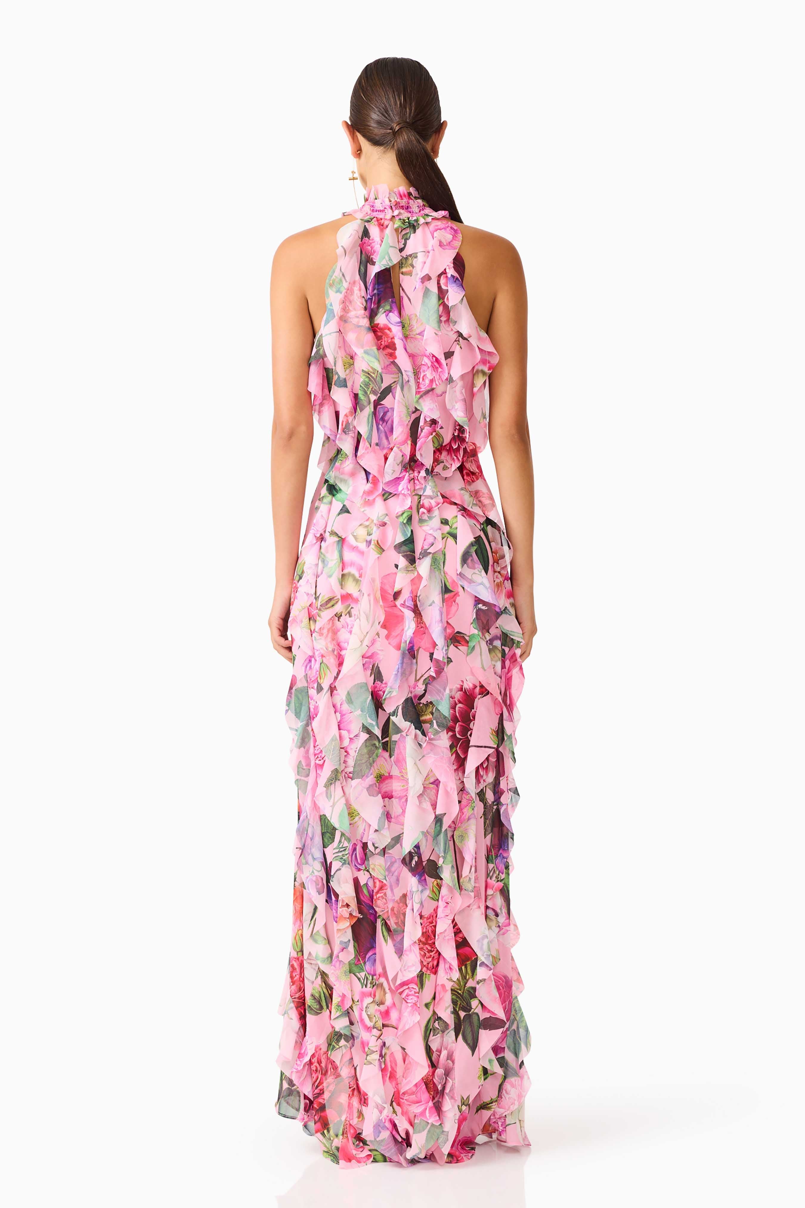 Solene Halter Gown in Pink Floral