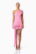 Jamie One Shoulder Mini Bow Dress In Pink
