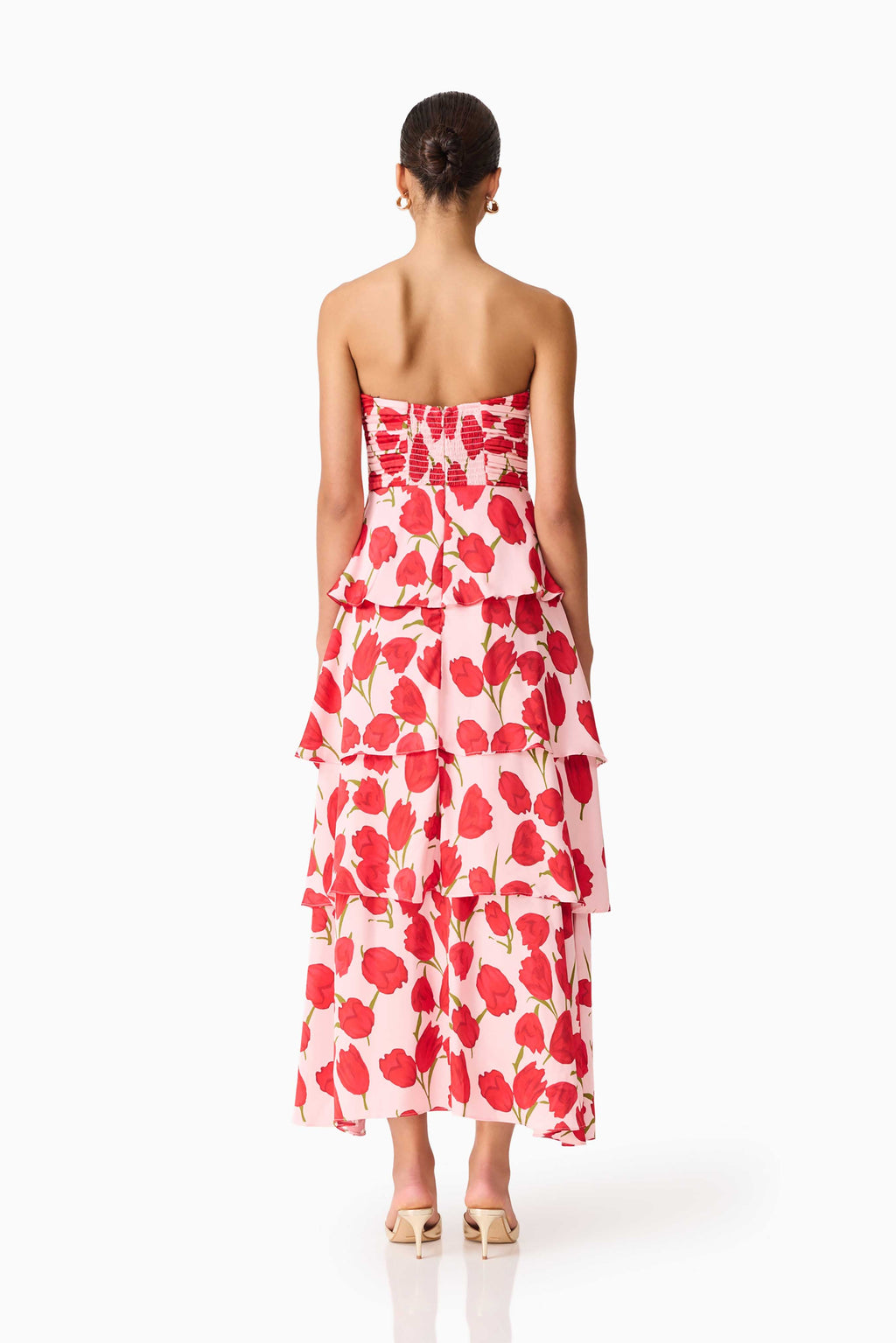 Melia Tiered Gown in Pink & Red Floral