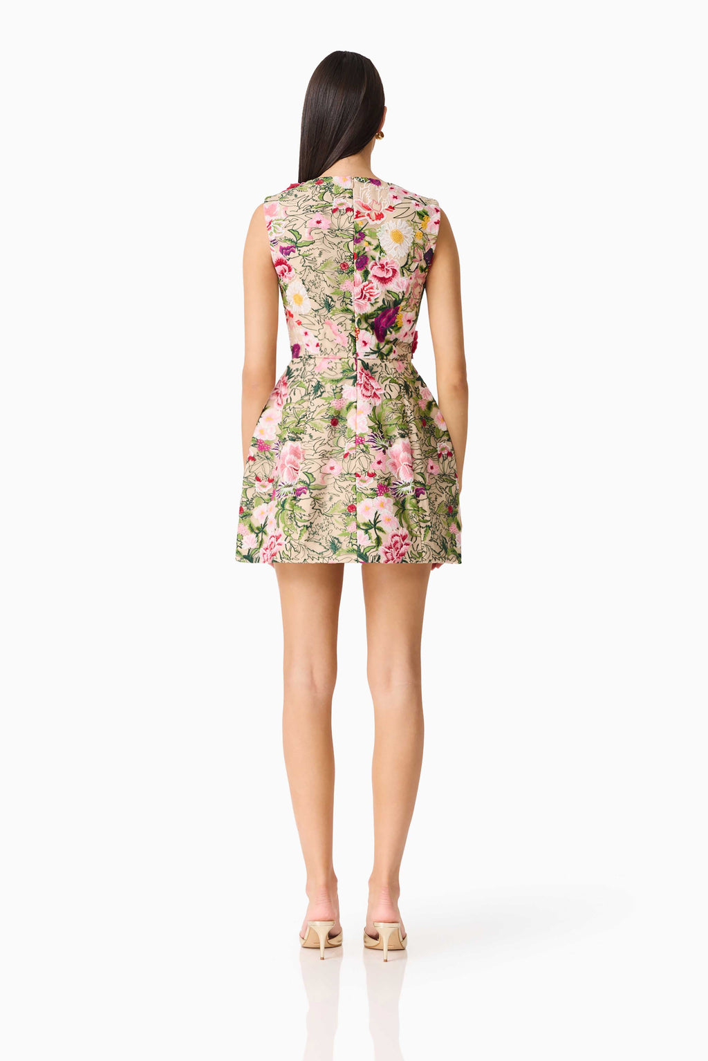 Flora Tulip Mini Dress in Pink & Green Floral