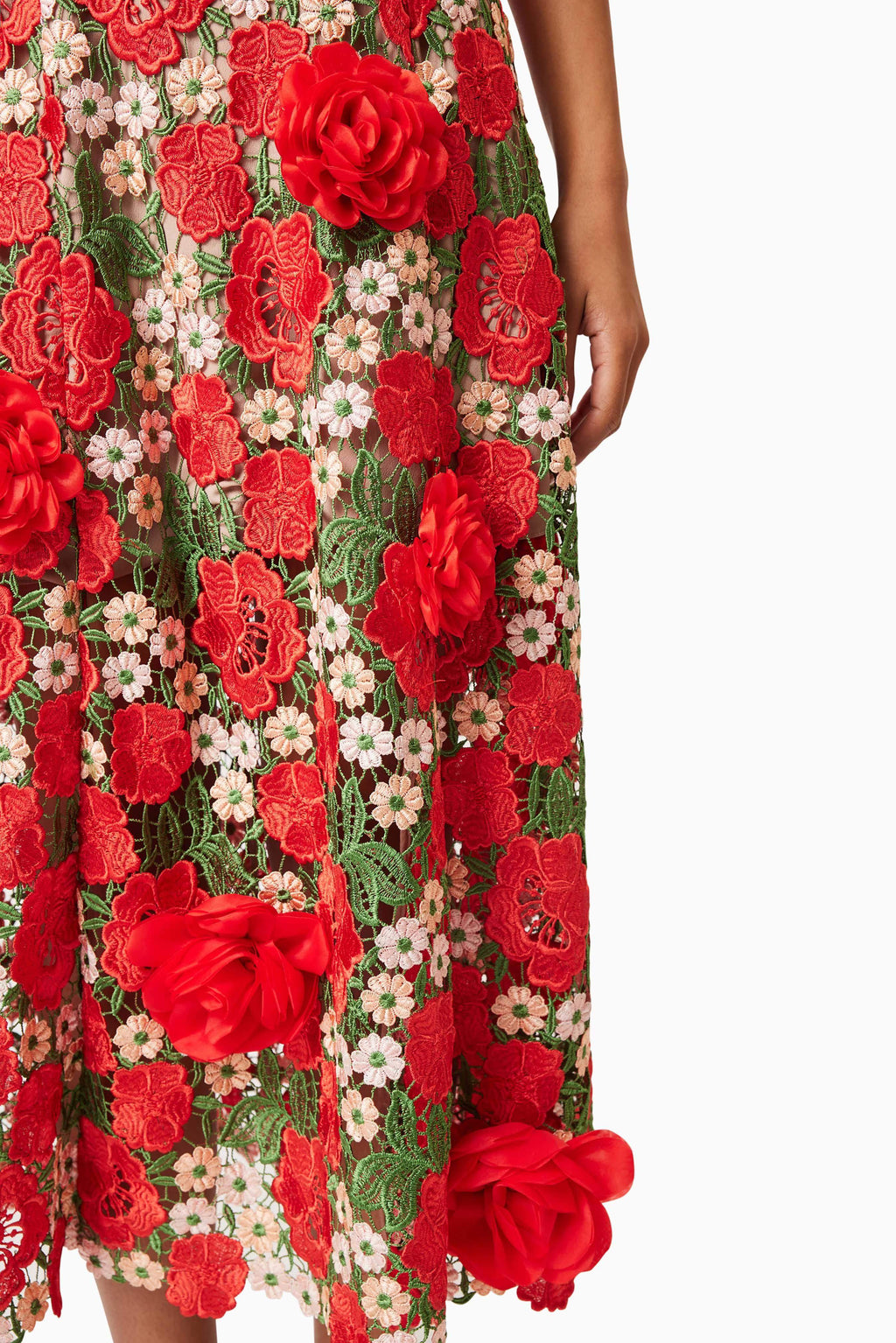 Roselyn Embroidered Midi Dress In Red