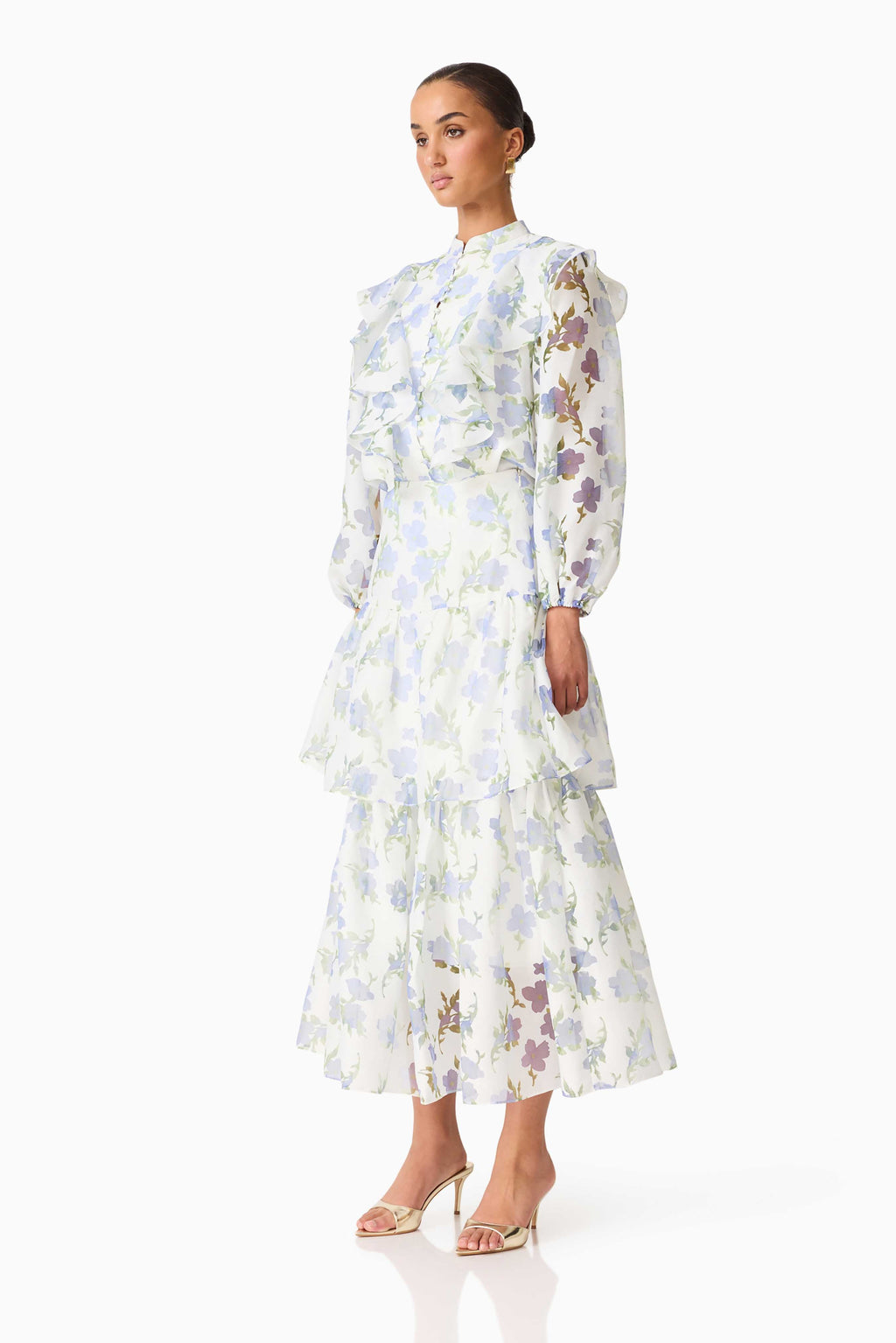 Cleo Top & Skirt Set in White & Blue Floral