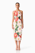 Solara Strapless Midi Dress in Pink Floral