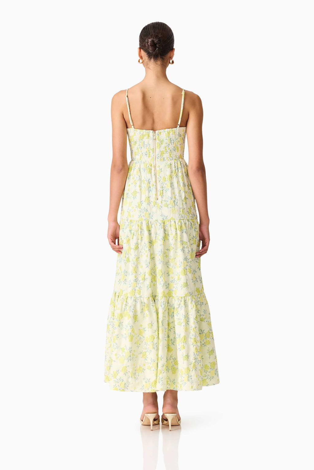 Posey Jacquard Gown in Green Floral