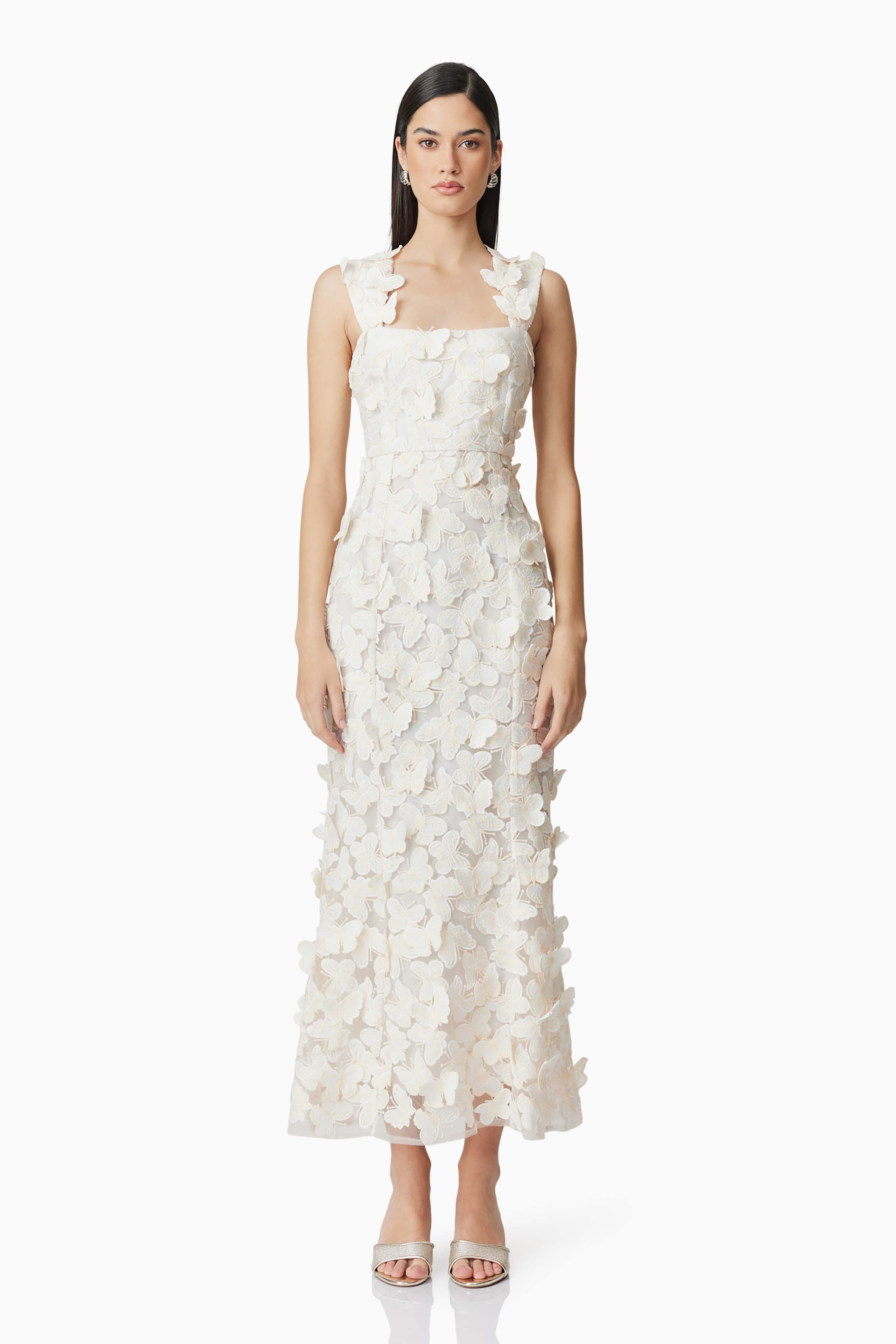 Scarlett Butterfly Midi Dress In White