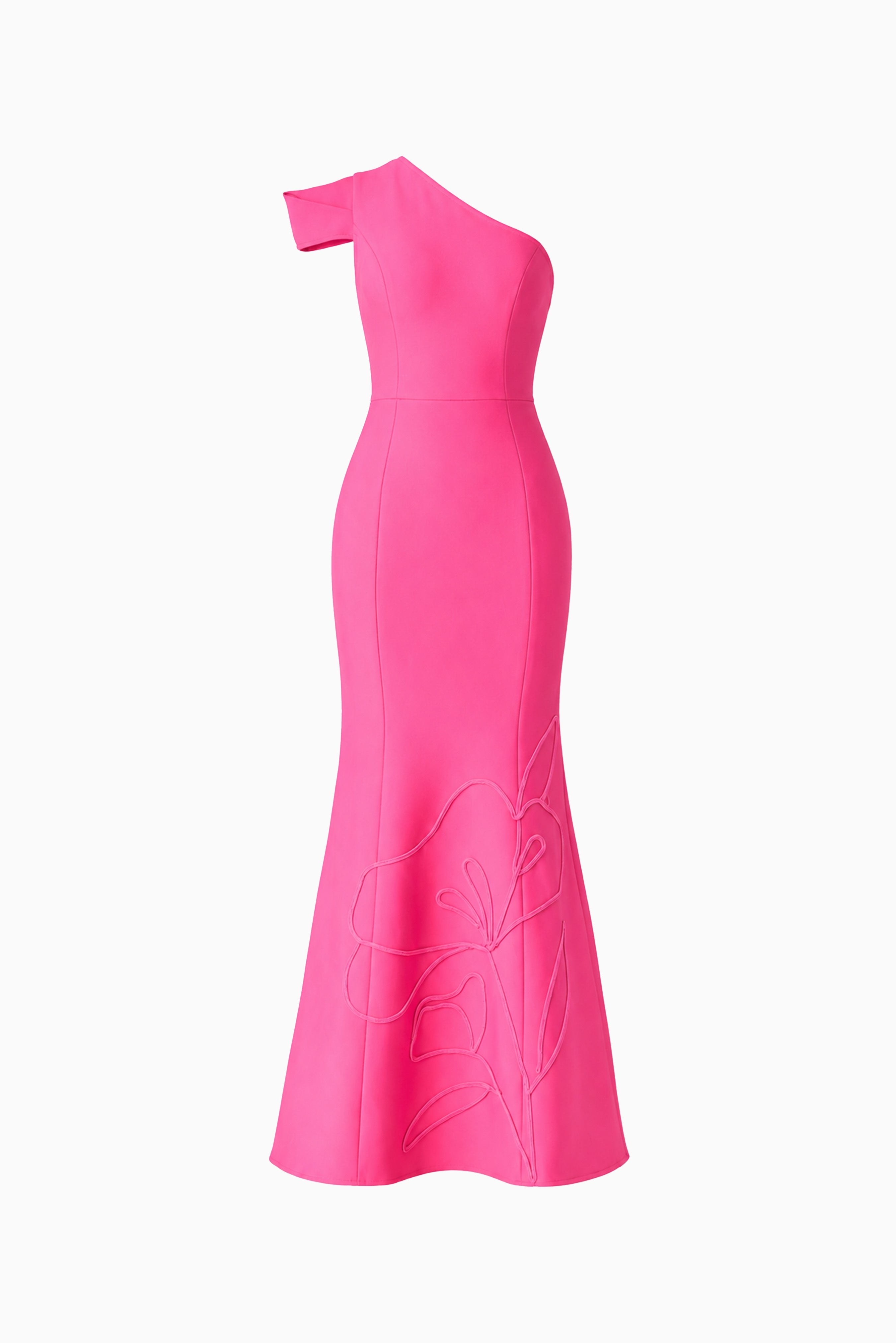 Opline One Shoulder Gown in Hot Pink