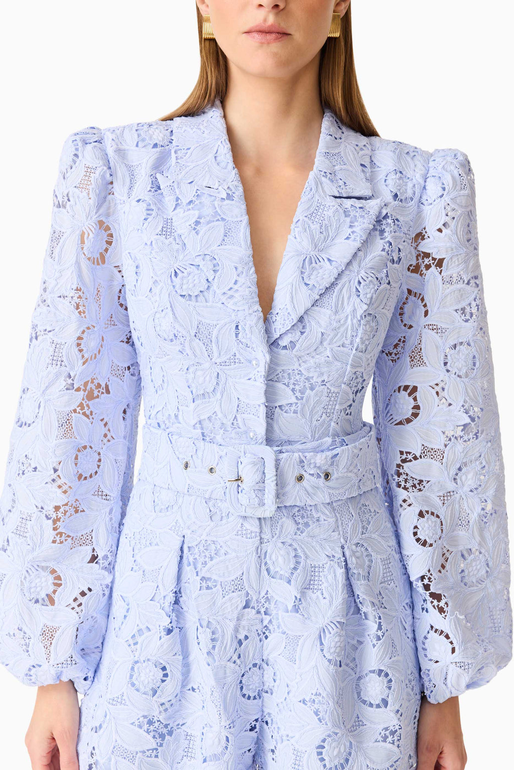 Lacy Long Sleeve Playsuit in Powder Blue