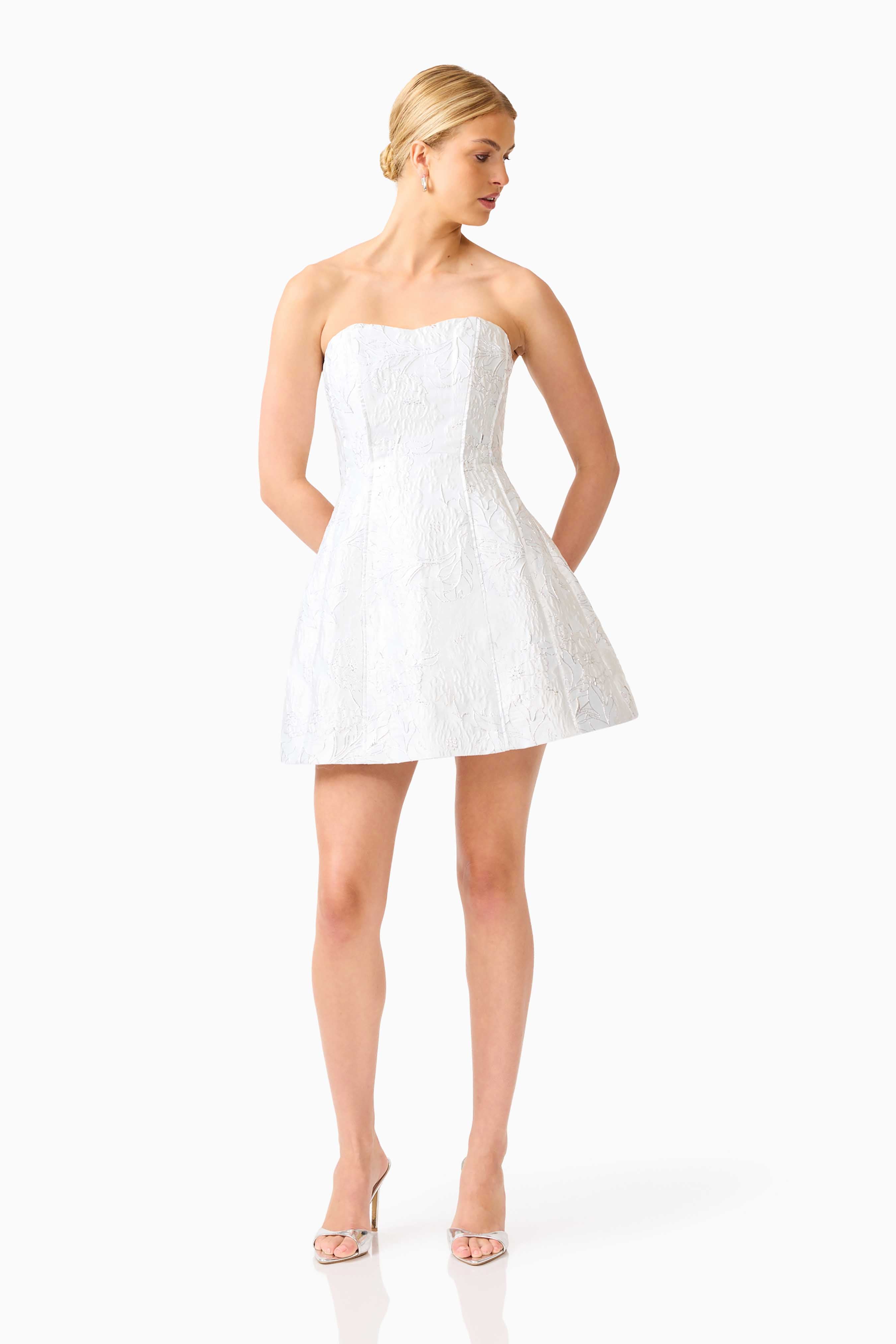 Floralie Strapless Mini Dress in Silver