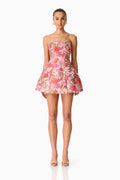 Floralie Strapless Mini Dress in Pink Floral