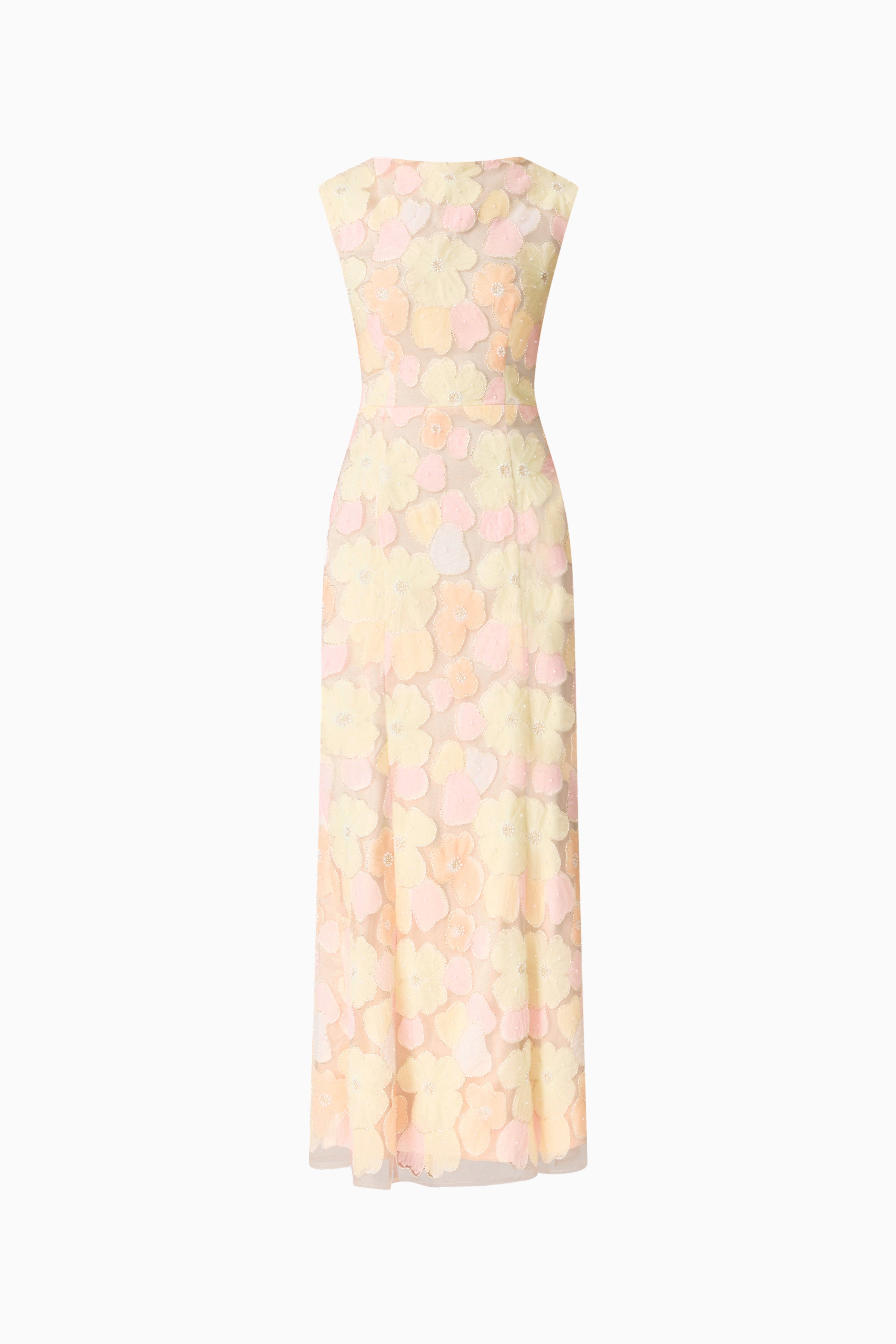 Zaria Sleevless Gown in Yellow Floral