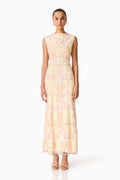 Zaria Sleevless Gown in Yellow Floral