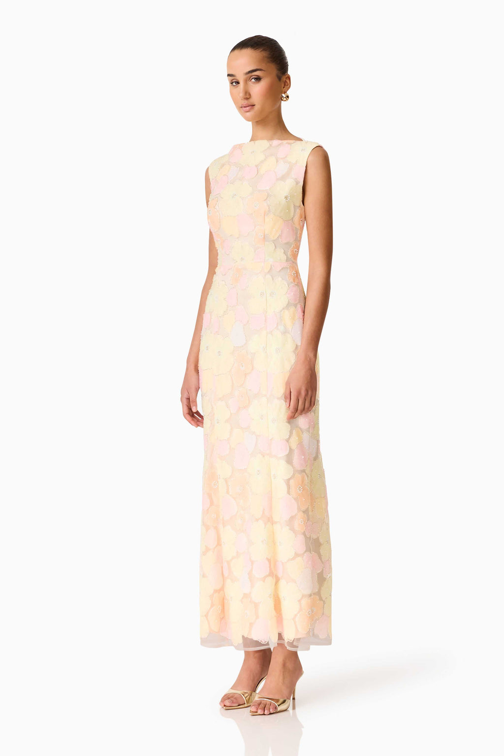 Zaria Sleevless Gown in Yellow Floral