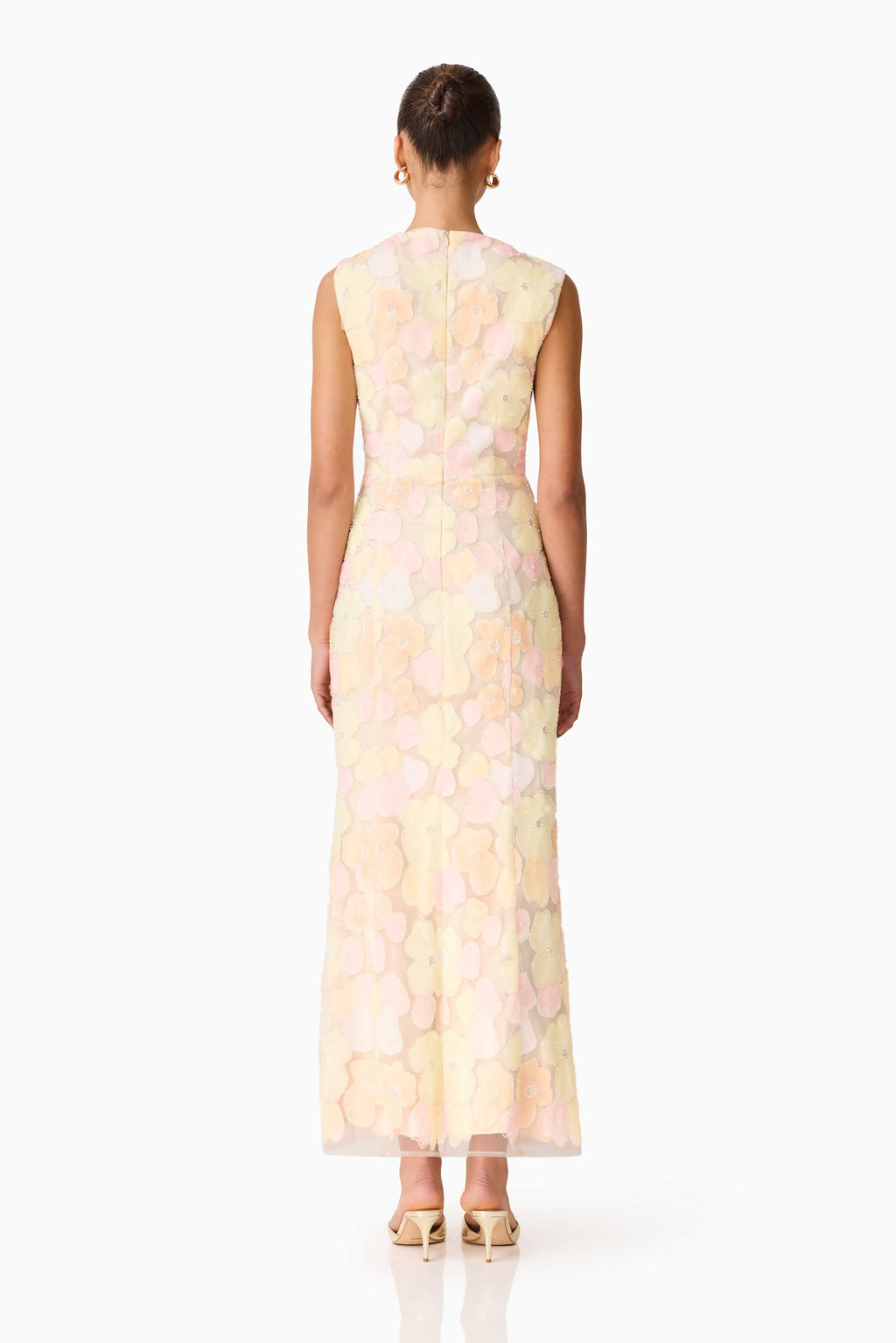 Zaria Sleevless Gown in Yellow Floral
