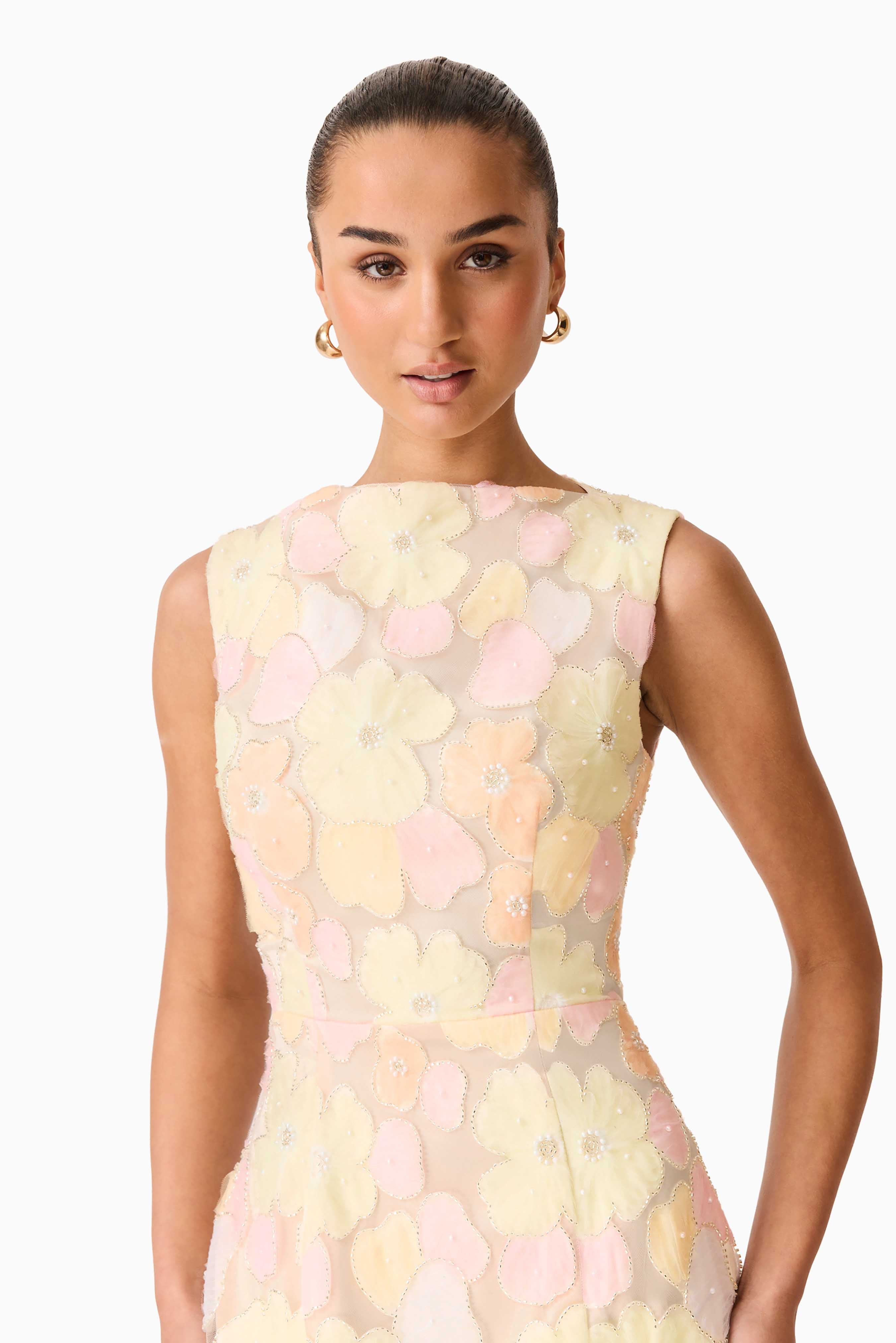 Zaria Sleevless Gown in Yellow Floral