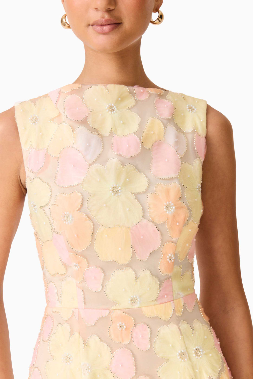 Zaria Sleevless Gown in Yellow Floral