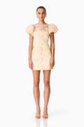 Zaria Puff Sleeve Mini Dress In Yellow Floral