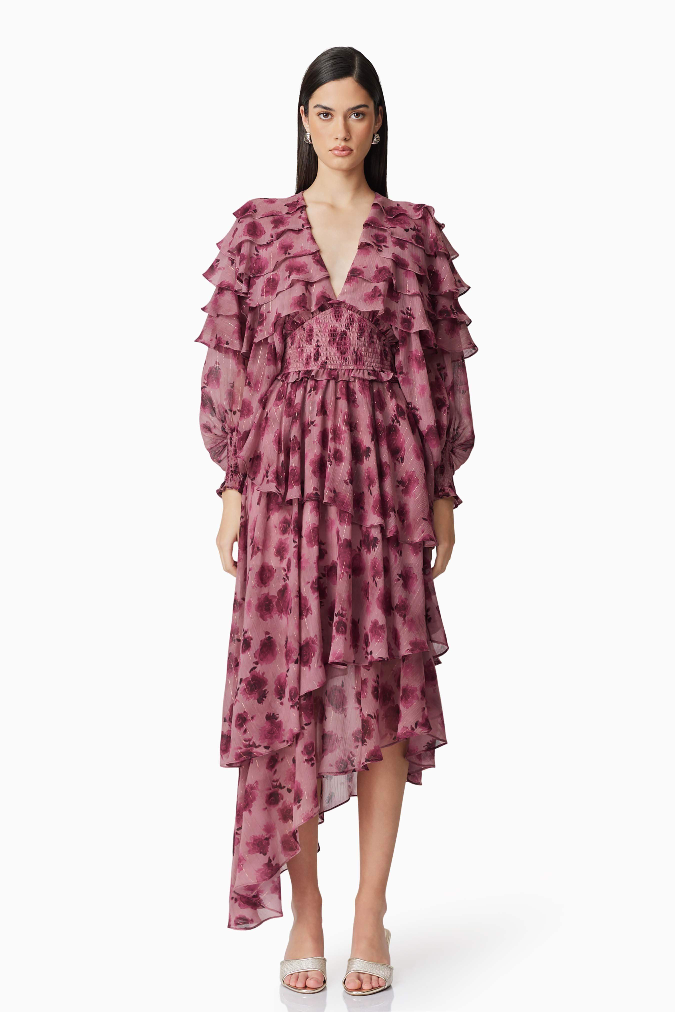 Monica Long Sleeve Midi Dress in Purple