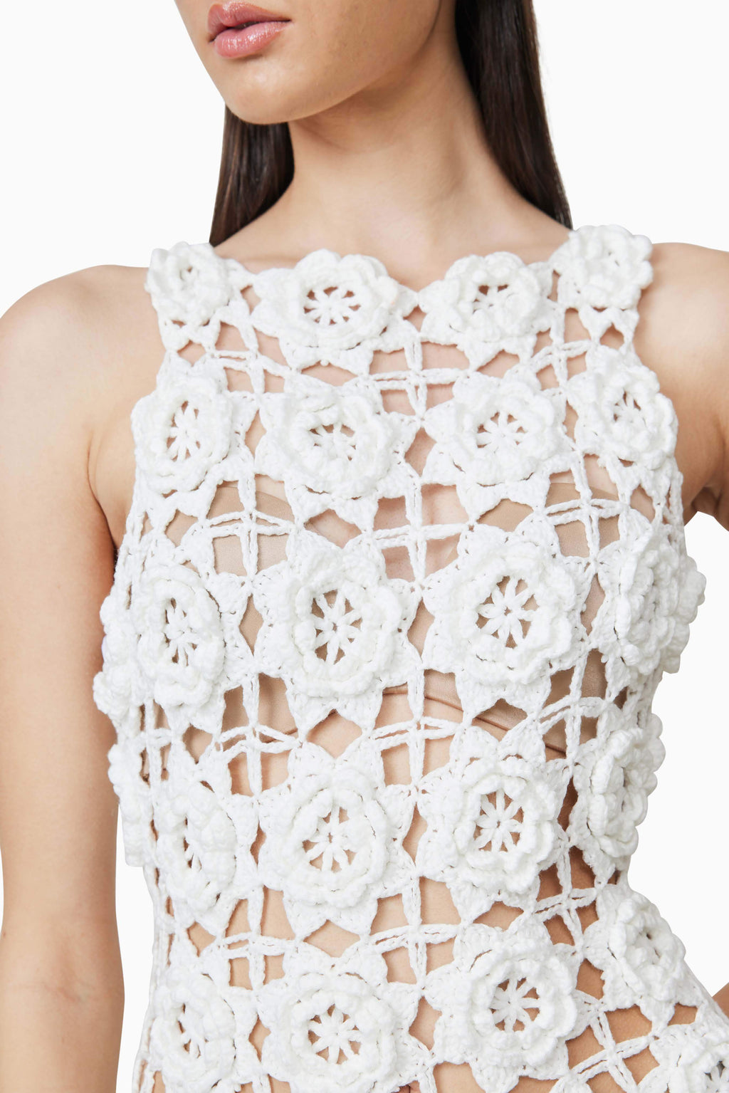 Elise Crochet Mini Dress in White