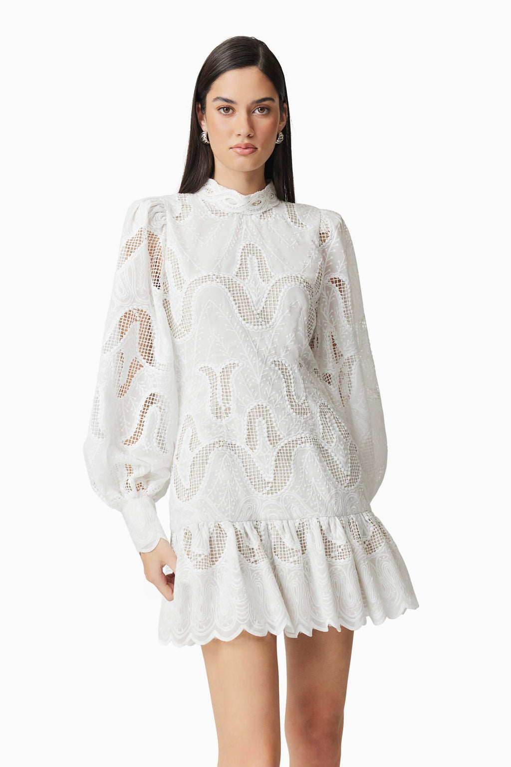 Eliza Long Sleeve Mini Dress in White