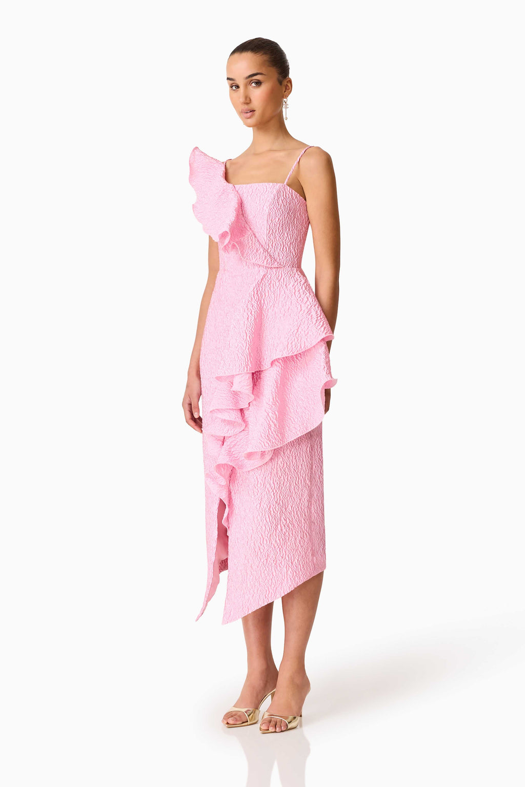Briallen Jacquard Midi Dress in Pink
