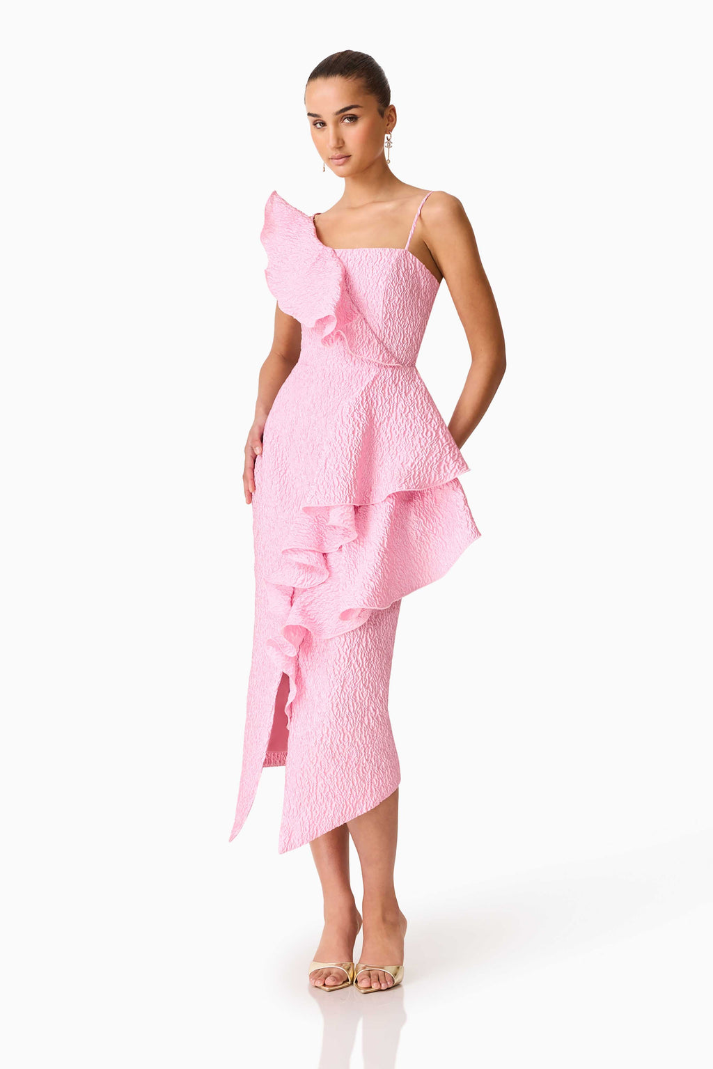 Briallen Jacquard Midi Dress in Pink