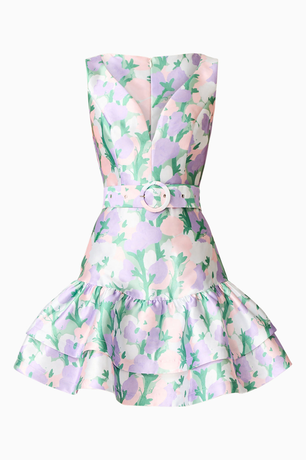 Lavina V-Neck Mini Dress in Green & Purple Floral